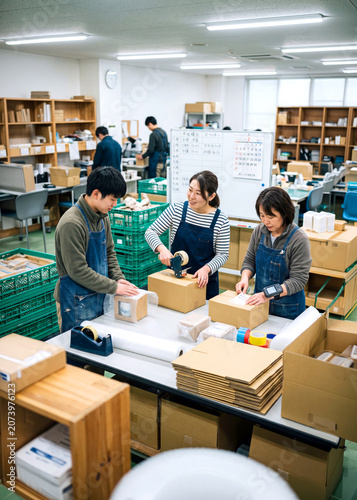 商品を丁寧に包装する作業風景