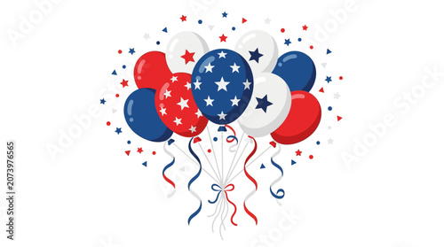 Foto Festive cluster of red, white, and blue balloons, adorned with stars and swirlin