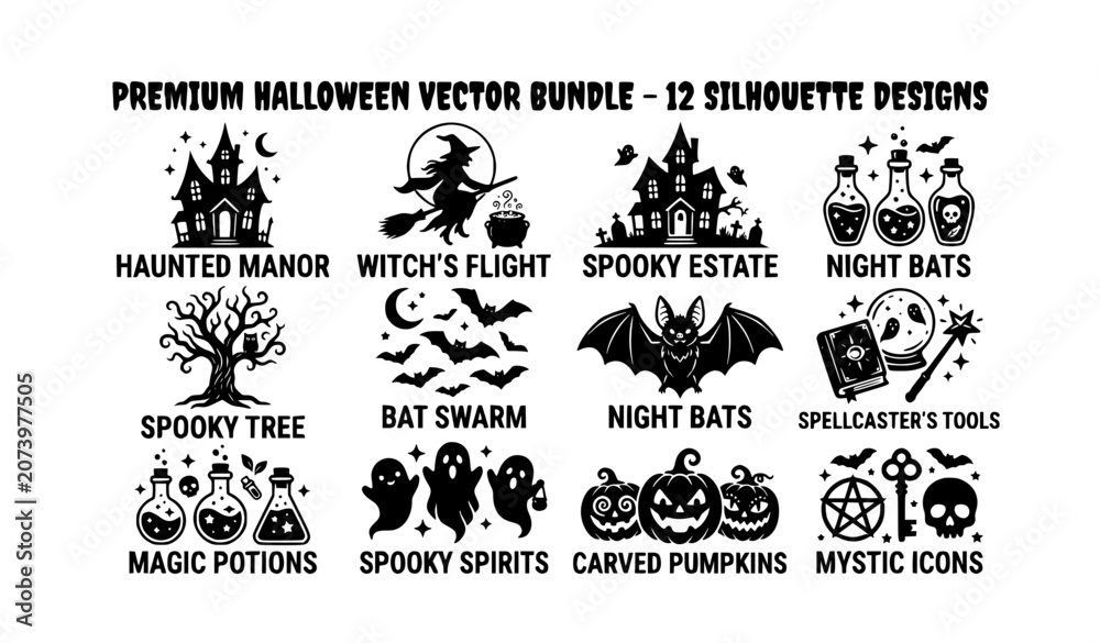 Fototapeta premium Premium spooky Halloween silhouette SVG bundle for Cricut