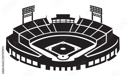Photography Baseball stadium silhouette, baseball arena field, sports venue, vector isolated