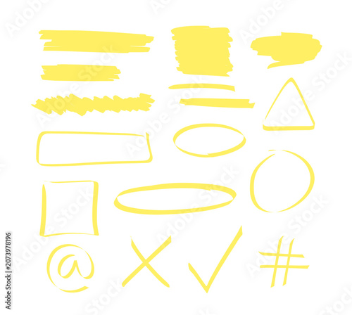 Vector illustration of yellow highlighter icon set