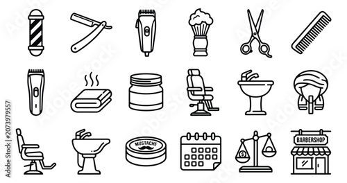 Obraz na płótnie Barbershop icon set with 18 line art vectors