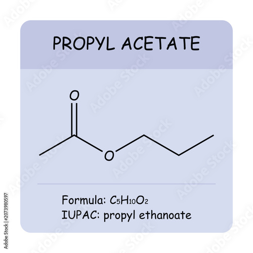 Φωτογραφία Propyl acetate molecular structure with chemical formula C5H10O2 and IUPAC name propyl ethanoate