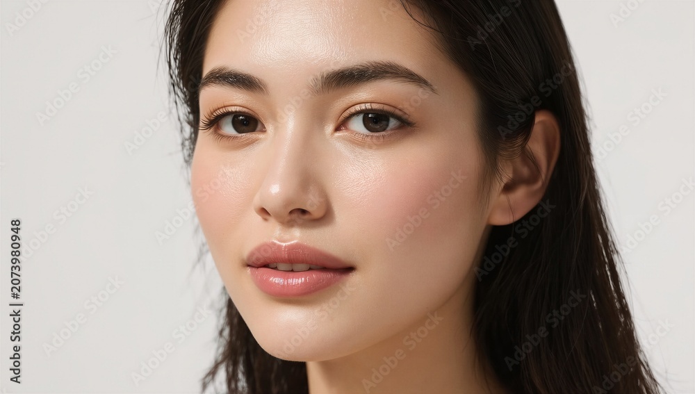 Fototapeta premium Close up portrait of a young asian woman with clean glowing skin