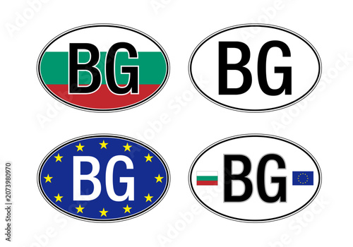 Bulgaria, oval international vehicle registration code license plate, vector illustration