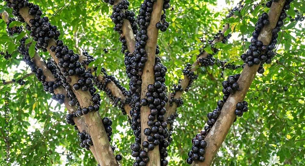 Fototapeta premium Grapevine, lush green leaves, purple grapes, fruit tree, vineyards, wine production, agriculture