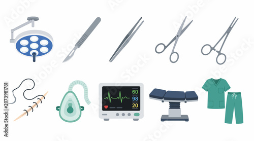 Foto Medical equipment and surgical tools collection illustration.