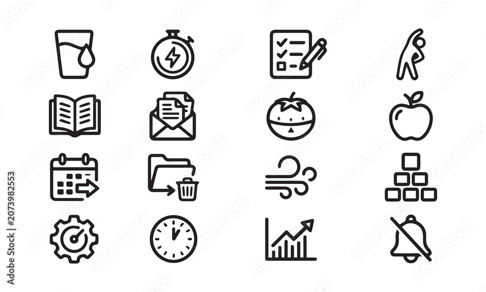 Obraz premium Professional health and wellness line art icons for healthy lifestyle management.