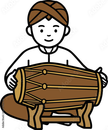 фотографія Indonesian Gamelan Musician Playing Drum, Traditional Culture Illustration