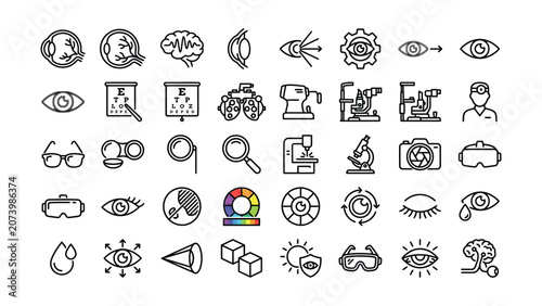 Bild auf Leinwand Comprehensive collection of ophthalmology and vision related line icons represen