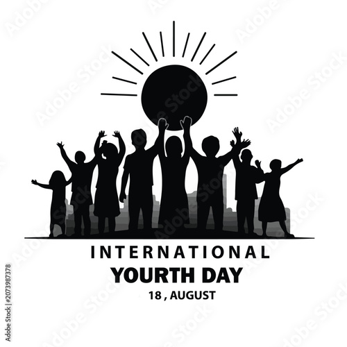 International Youth Day Celebration Silhouette Vector Illustration


