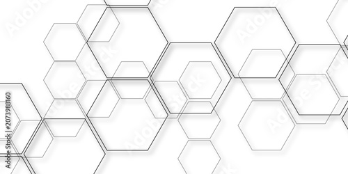 Bild auf Leinwand Abstract geometric pattern of interconnected white and grey hexagons, representi