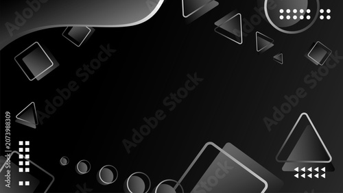 Dark background with copy space. Digital background with triangle, square, and circle elements. Vector illustration.