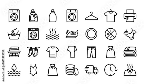 Laundry and dry cleaning icon set, washing and clothing care vector elements