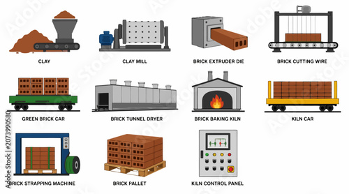 Quadro su tela Collection of industrial brick and construction machinery icons.