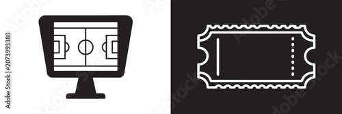 Foto Sports streaming and ticketing vector icons set featuring soccer field on comput