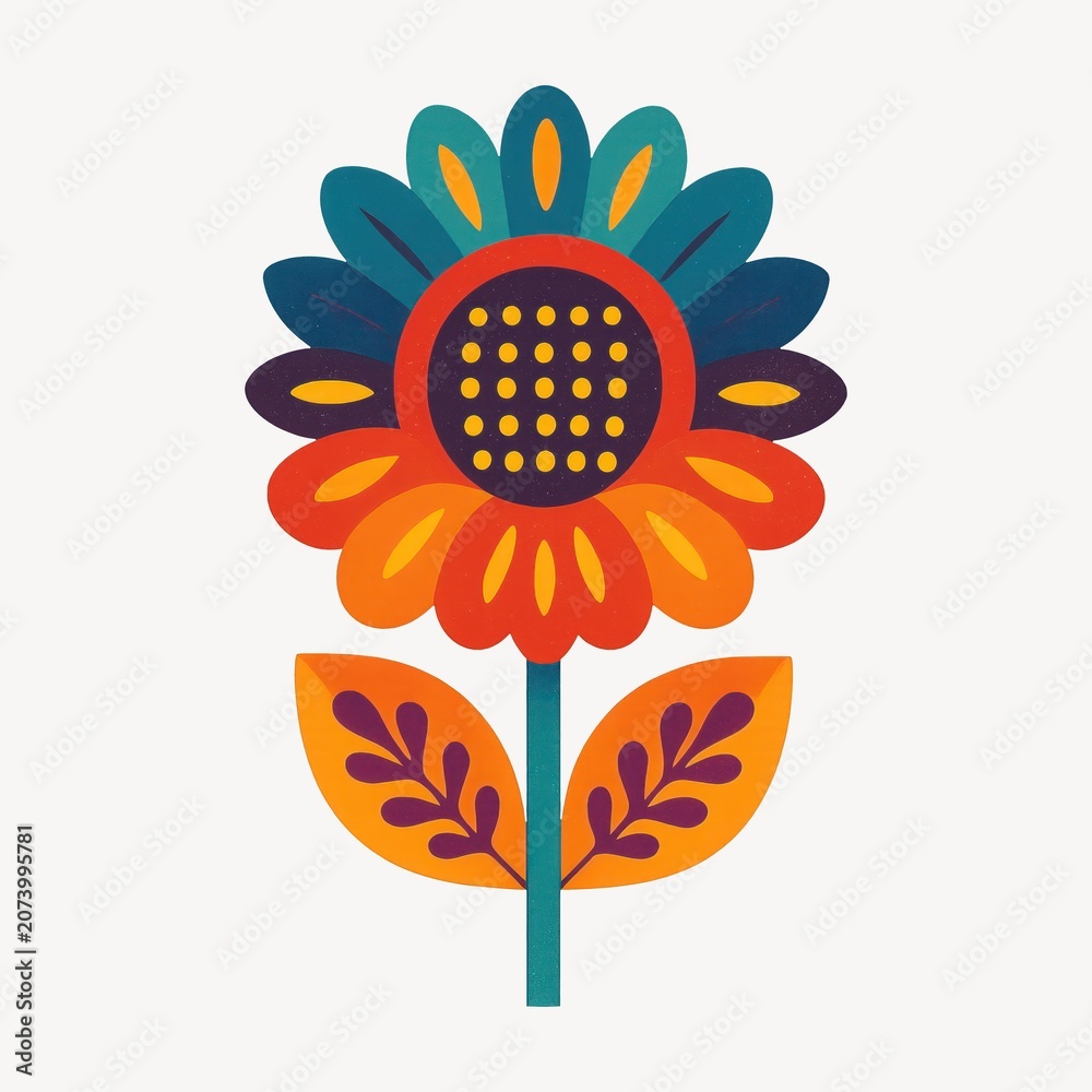 Fototapeta premium Colorful geometric floral illustration.