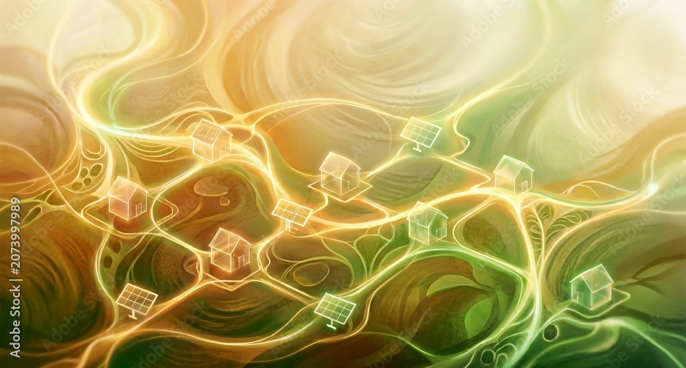 Obraz premium Community Solar Microgrid Abstract Concept for Local Energy Independence Day