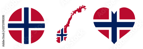 Norway flag vector set with buttons, heart, map, star, soccer, patriotic PNG
