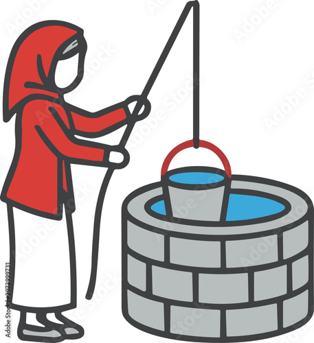 Cuadro en lienzo Muslim Woman Fetching Water from Stone Well