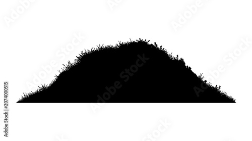 Foto Cad tree line, Black silhouette grassy hill, landscape icon, vector mound, grass