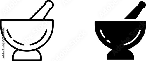Fotografie Mortar and pestle apothecary pharmacy equipment icons with apothecary pharmacy m