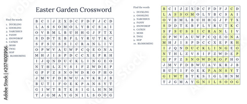 Canvastavla Easter garden word search puzzle with highlighted answers worksheet