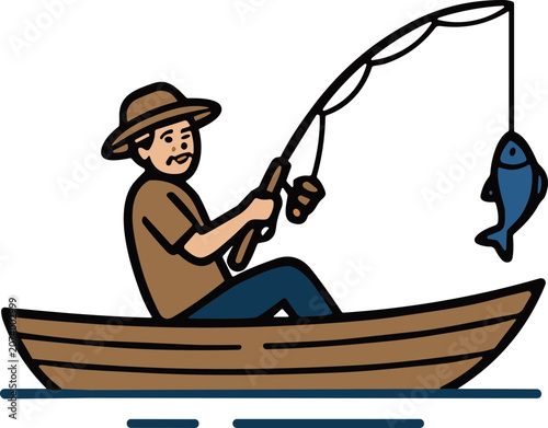 Konstfotografi Fisherman Catching Fish in Boat