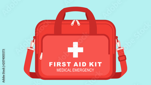 Fotografía Bright medical first aid kit illustration for emergency care, healthcare services, safety campaigns and medical training materials