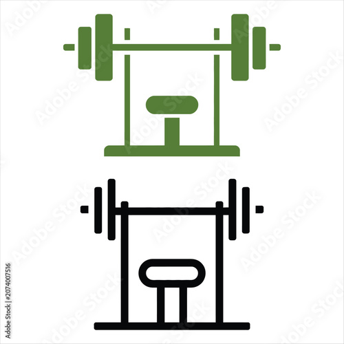Gym Bench and Barbell Icons Green and Black fitness