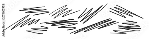 Abstract black hand-drawn scribble lines scattered on a white background, cre...