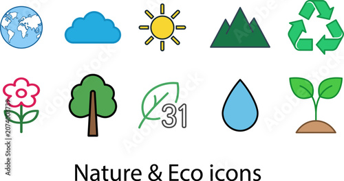Collection of nature and eco friendly icons