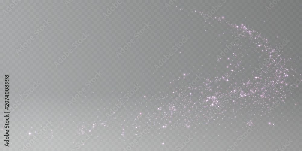 Fototapeta premium Transparent png with pink sparkling glitter wave trail and shiny starburst effect radiant light shimmer and magical dust overlay for festive holiday decoration and bright fantasy background falling