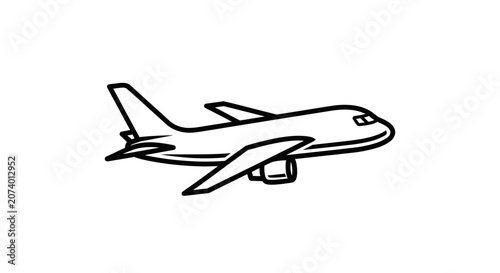 Minimalist black and white line art illustration of an airplane, perfect for aviation, air travel, flight, and transportation concepts.