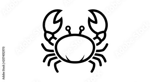Simple Black and White Outline Crab Icon Illustration, Marine Life Sea Animal Symbol, Seafood Crustacean Graphic Element