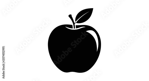 Black Apple Silhouette Vector Icon with Leaf and Stem. Simple Stylized Fruit Graphic Design Element for Healthy Food and Nature Concepts.