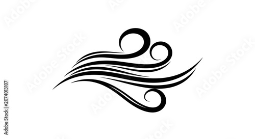 Stylized Black Wind Swirl Graphic Design Element. Abstract Air Current Flourish Vector Ornament for Decoration, Movement, or Flow