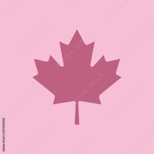 A single dark pink maple leaf on a light pink background