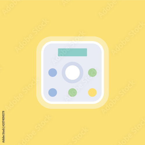 Abstract control panel icon with colorful buttons on a bright yellow background