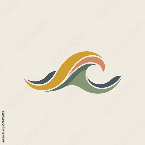 A minimalist graphic illustration of a stylized ocean wave icon