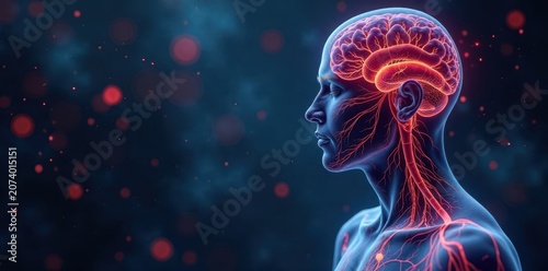 Intricate neural pathways and nerve endings visualize the body's response to stress, polyvagal theory, neural pathways