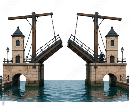Foto Vsai bascule bridge opening allowing boat passage on water