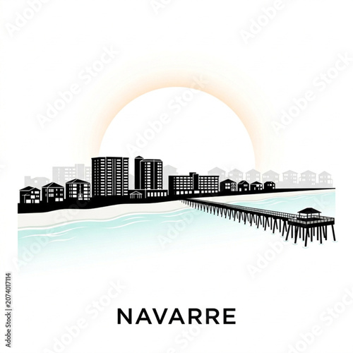 Fotografía Navarre Skyline Silhouette — A Gulf Coast Beach Community Florida Vector Illustr