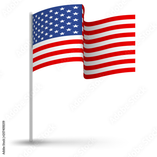 United states flag, usa symbol, flag pole realistic png illustration