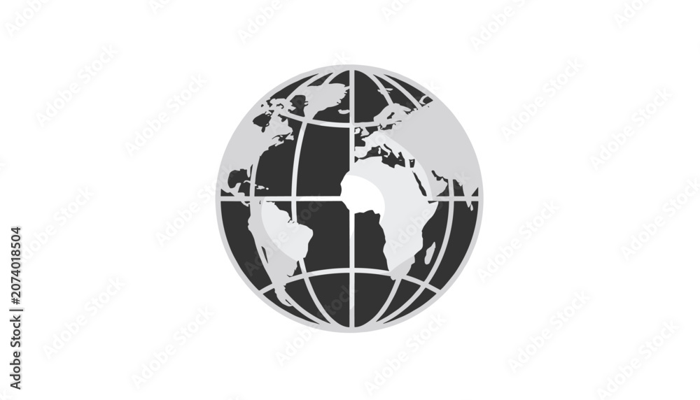 Fototapeta premium Global planet earth icon displays simplified world map geography suitable for international business or environmental climate concepts.