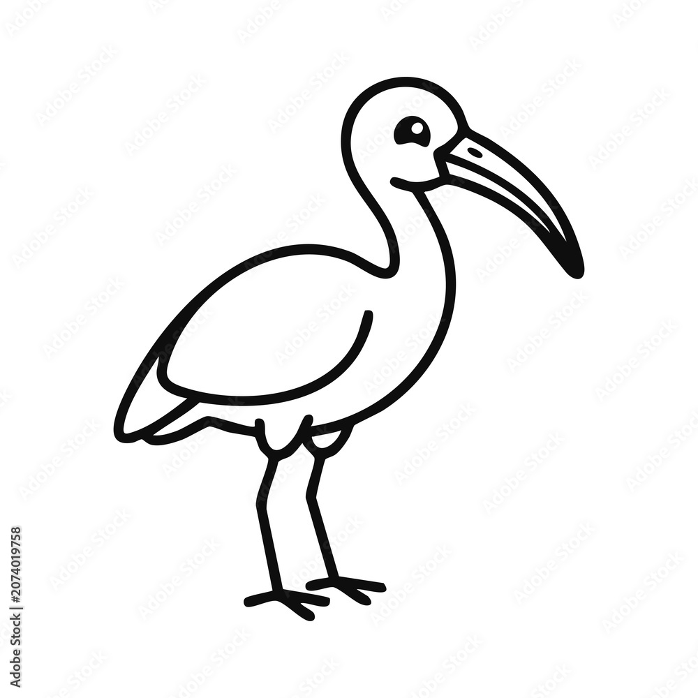 Fototapeta premium Cute Ibis Bird Line Art Vector Illustration for Kids Coloring Pages and Education