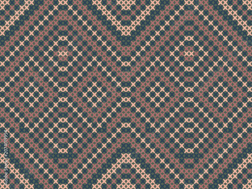 Seamless knit pattern featuring large diamonds with geometric accents in muted blue, dusty pink, and beige. Perfect for knitwear, blankets, cushions, wallpaper, and textile designs.
