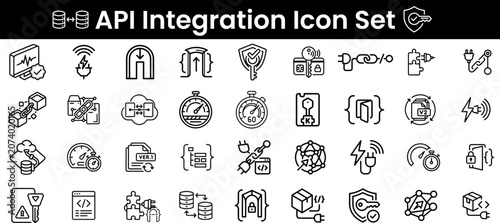 API Integration Linear Icon Set | Gateway, Webhook, Key, Authentication