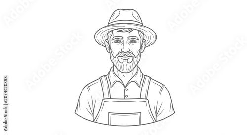Smiling Farmer in Hat and Apron.