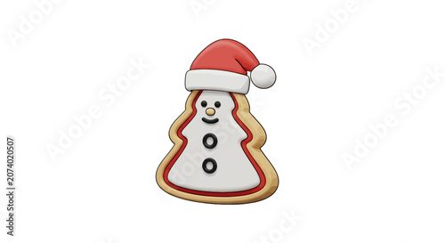 Snowman Cookie Wearing Santa Hat.